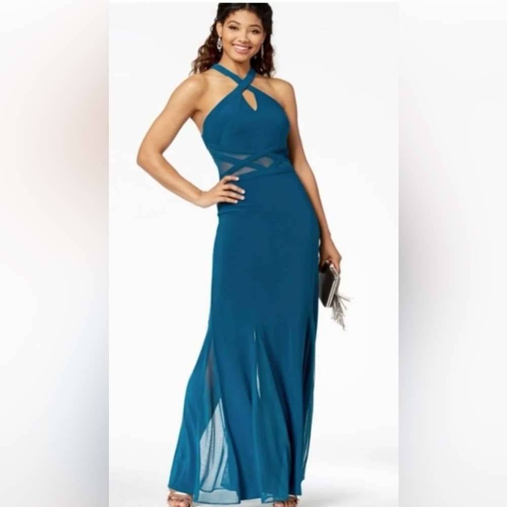 Teal Cutout Mesh Mermaid Formal Dress Gown Morgan & co. Size 1